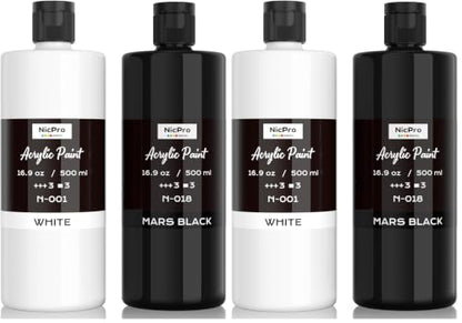 Nicpro White & Black Large Acrylic Paint (16.9 oz, 500 ml), Rich Pigments (Pack of 2) - color: White & Black, size: 16.9 Fl Oz (Pack of 4)