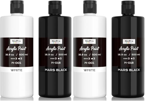 Nicpro White & Black Large Acrylic Paint (16.9 oz, 500 ml), Rich Pigments (Pack of 2) - color: White & Black, size: 16.9 Fl Oz (Pack of 4)