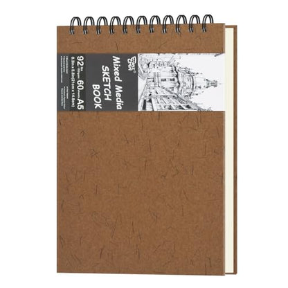 8.3" x 5.8" Hardcover Sketchbook, Top Spiral Bound Art Journal Sketchbook, 60 Sheets 92LB/150 GSM Acid-Free Drawing Neutral White Mixed Media Paper for Adults Beginners Artists.Coffee - color: 150gsm-neutral white paper coffee