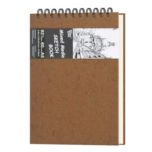 8.3" x 5.8" Hardcover Sketchbook, Top Spiral Bound Art Journal Sketchbook, 60 Sheets 92LB/150 GSM Acid-Free Drawing Neutral White Mixed Media Paper for Adults Beginners Artists.Coffee - color: 150gsm-neutral white paper coffee