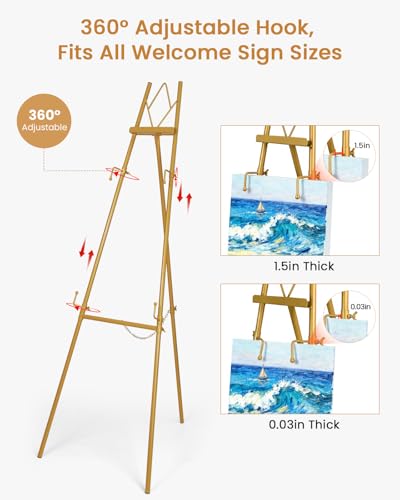 53.9" Gold Easel Stand for Sign, Heavy Duty Metal Display Easel with Storage Bag, Adjustable Art Easel for Wedding Sign, Painting, Picture - color: Gold DM