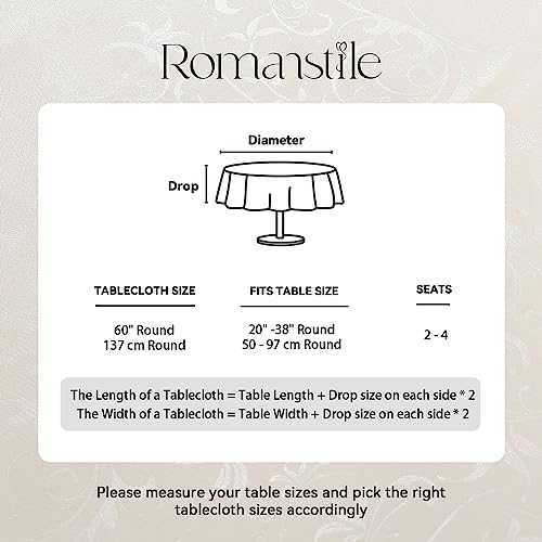 Romanstile Waterproof Vinyl Tablecloth Round, 60 x 60 Inch, Flower Beige | Flannel Backing Wipeable Table Cloth, Heavy Duty Plastic PU Table Cover for Kitchen Dining, Indoor & Outdoor Use - color: Flower Beige, size: 60" (Round)