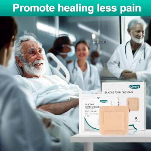 Dimora Large Bandage Silicone Foam Dressing Bordered Adhesive 7x7 - size: 7" x 7" (5 PCS), style: 7" x 7" (5 Pack)