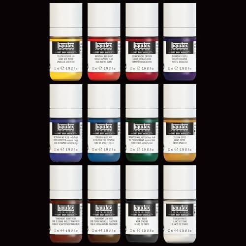 Liquitex Soft Body Acrylic Paint, 12 x 22ml (0.74-oz), Essentials Set | Low Viscosity, Highly Pigmented, Satin Finish, Retains Subtle Brush Strokes, Great Surface Coverage, Highly Versatile - style: Essentials Set 12 x 22ml (0.74-oz)
