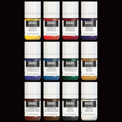 Liquitex Soft Body Acrylic Paint, 12 x 22ml (0.74-oz), Essentials Set | Low Viscosity, Highly Pigmented, Satin Finish, Retains Subtle Brush Strokes, Great Surface Coverage, Highly Versatile - style: Essentials Set 12 x 22ml (0.74-oz)
