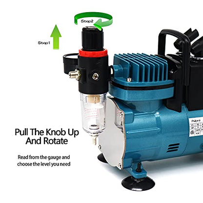 Quiet Airbrush Compressor Kit – 1/5HP Auto Start/Stop, 4 Bar, Dual Holders & 6FT Air Hose for Model Painting, Tattoo, Cake Decor, Nail Art