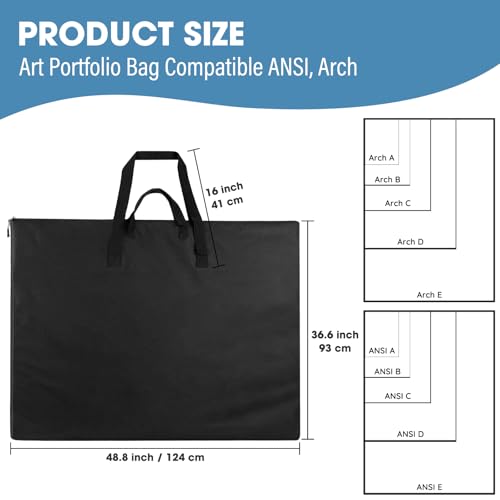 ZKOO Light Weight Art Portfolio Bag, 36 x 48 Extra Large Art Portfolio Case Light Weight Waterproof Poster, Studio Collection Tote for Artwork, Poster, Sketch Drawing, Canvas (36"*48"-Black) - size: 36"*48"-Black