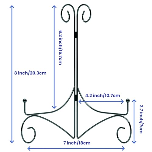 Plate Display Stands with Hinged Folding Design, 8 Inch Picture Frame Stand for Tables, Decorative Easels for Plates, Photos, Cards and Books, 8’’ Black