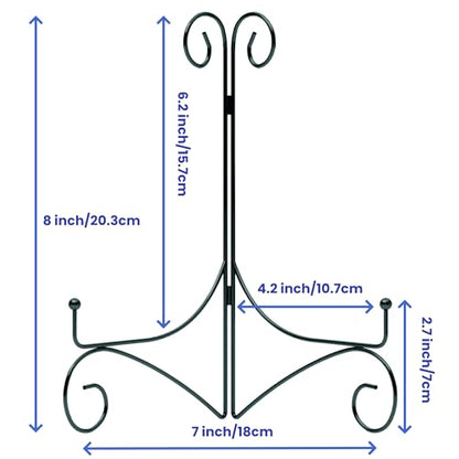 Plate Display Stands with Hinged Folding Design, 8 Inch Picture Frame Stand for Tables, Decorative Easels for Plates, Photos, Cards and Books, 8’’ Black