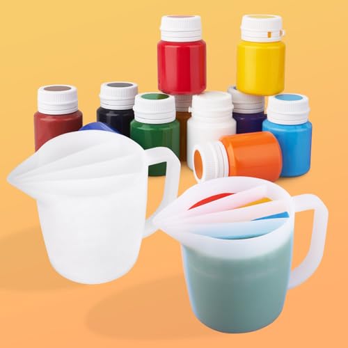 Kunyeah Split Cup with Handle 17OZ/500ML Silicone Cup for Paint Pouring Fluid Art Split Cup Acrylic Paint Pour Cup DIY Making Crafts Supplies Epoxy Resin Art Drawing Accessories (4 Chambers) - size: 4 Chambers