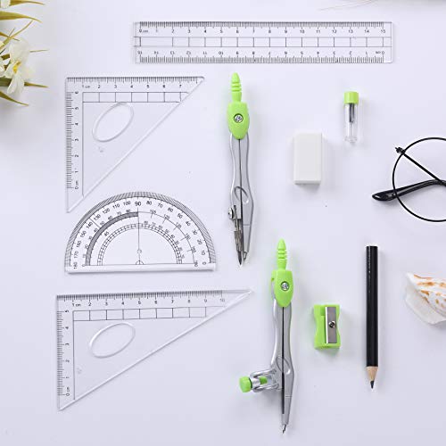 Vobou Math Geometry Sets 10 Pcs, Student Supplies Kit, for School (Green - color: Green