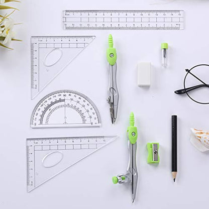 Vobou Math Geometry Sets 10 Pcs, Student Supplies Kit, for School (Green - color: Green
