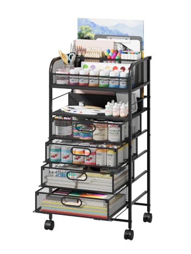 Homsorout Rolling Art Cart with 4 Drawers, Black - color: Black