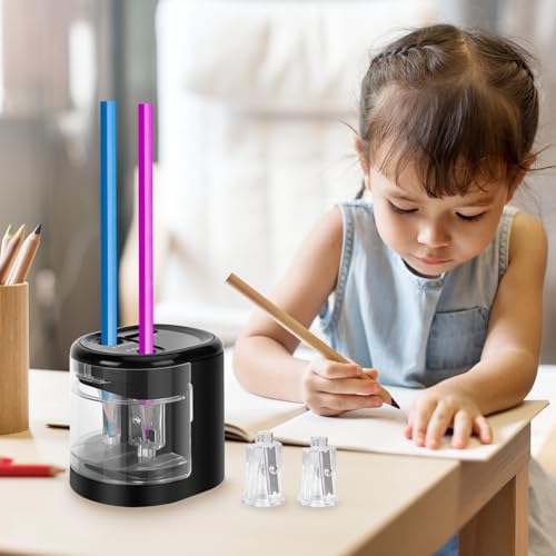 Electric Pencil Sharpener, Double Hole (Black) - color: Black