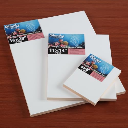 Creative Mark Mimik Recycled PET Cradled Canvas Panel 3/4" Depth - 8x8 Pack of 6 - Medium-Textured Painting Board for Eco-Conscious Artists, 14.11 oz Triple-Acrylic-Primed Weight Mounted Canvas - size: 8x8" Pack of 6