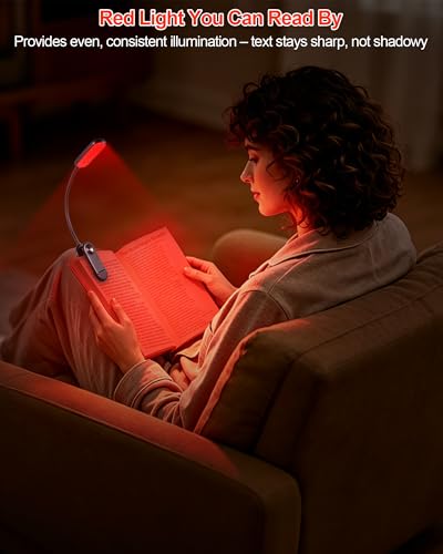 630nm Red Book Light for Reading at Night [2 Pack] - Zero Blue Light, Dimmable Reading Lights for Books in Bed, LED Book Lamp Clip on, Gift for Students Parents Nurse Studying Travel - size: Black-2 Pack
