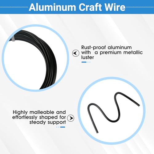 2 Rolls Aluminum Craft Wire, 10 Gauge (2.5mm) Flexible Metal Wire for Jewelry Making, 32.8 Ft (16.4 Ft/Roll) Bendable Armature Wire for Bonsai, Sculpting and DIY Crafts [Black] - size: 10Gauge 16.4Ft Each, style: Black