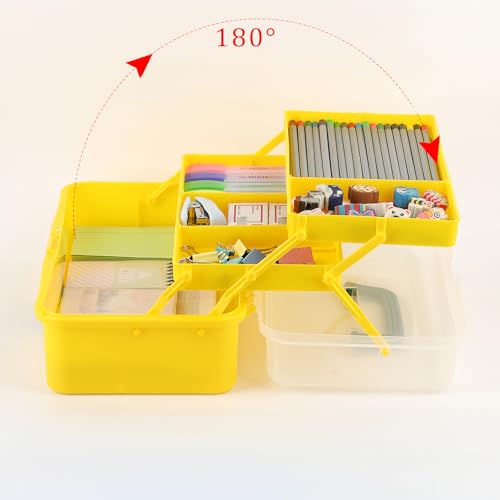 BTSKY 3-Layer Plastic Dividing Storage Box Craft Organizer and Storage | Portable Handled Art Supply Organizer with Adjustable Spacers Multipurpose Home Utility Box for Medicine Sewing(Yellow+Green) - color: Yellow+Green