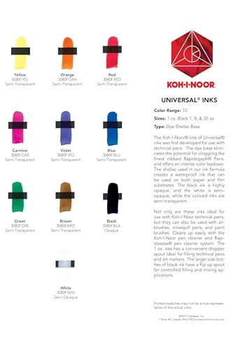 Koh-I-Noor Dye-Based Universal Drawing Ink 0.75 Oz. Bottle, Black - size: 0.7 fl oz
