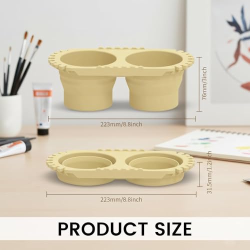 Beige Dual Compartment Paint Brush Cleaning Cup,Collapsible Paint Water Cup & Brush Cleaner with Brush Holder, Squeegee Lips & Drip Tray for Acrylic, Watercolor & Art Supplies