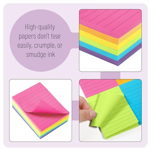Mr. Pen- Lined Sticky Notes, 3" x 4", 6 Pads, 60 Sheets/Pad | Sticky Notes with Lines, Ruled Post Stickies, Memo Pads, Self-Stick Note Pad for Office, School, Home, Study - color: Vibrant, size: 3 x 4 inches, 6 Pads