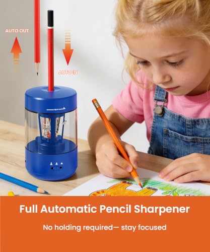 Electric Pencil Sharpener for Classroom, Fully Automatic, Dark Blue | Type-C Rechargeable, Auto In/Out, 2000mAh Built-in Battery, Fast Sharpen, For 6-8mm No.2&Colored Pencils, Home, School Office - color: Dark Blue