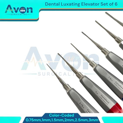 Color-Coded Dental Root Elevator Picks, Straight, 0.75mm, 1mm, 1.5mm, 2mm, 2.5mm, 3mm | Autoclave-Safe German Stainless Steel | 6PCS Bundle