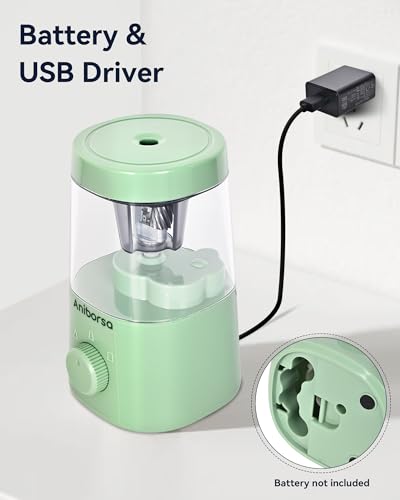 Electric Pencil Sharpener, Battery/USB Cord Operated, Green - color: Green