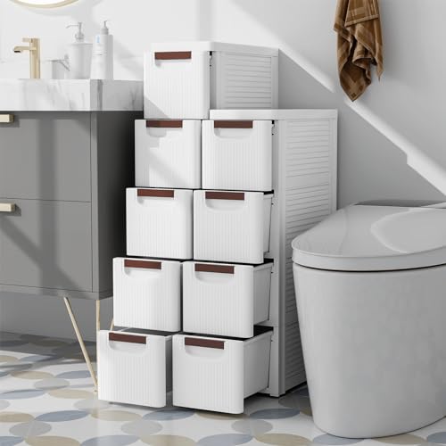 Giantex 4 Drawers Storage Cart, Narrow Plastic Dresser, Rolling Organizer Cart for Office Classroom Bedroom Bathroom Art Craft Supplies, Mobile Slim Utility Cart on Wheels (7.5"x16.5"x29.5") - color: White, size: 7.5"x16.5"x29.5" (4 Drawer)