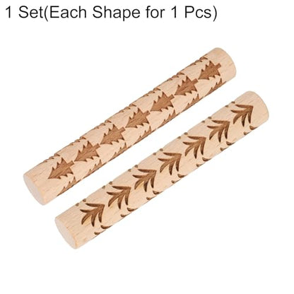 HARFINGTON 2pcs Wood Clay Roller 4" Grass Pine Tree Pattern Rolling Pins Wood Rollers Pottery Tools Wood Grain Texture Rollers for Clay Baking Dough Playdough DIY - style: Grass + Pine Tree