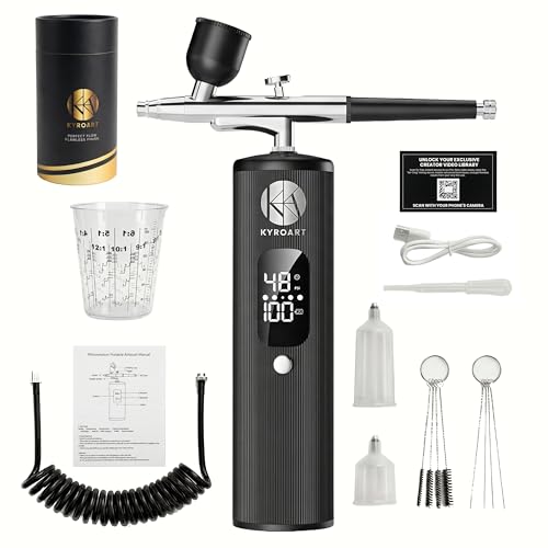 Cordless Airbrush for Nails with Ratio Mixing Cup & Thinning Guide - Nail Airbrush Machine, 0.3mm Nozzle, 28/38/48 PSI - Single-Action Airbrush Kit with Compressor - Air Brush for Nails