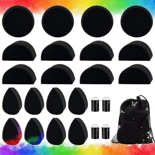 Face Paint Sponges Kit 24+1Pcs Black Art Painting Sponge Halloween Makeup Body Paint Sponges Face Painting Spong with Petal Oval Round and Semicircular for Halloween Carnival Costume Makeup