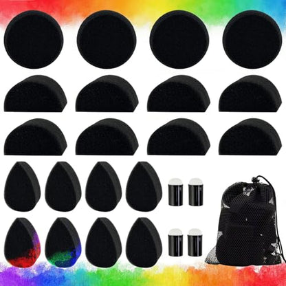 Face Paint Sponges Kit 24+1Pcs Black Art Painting Sponge Halloween Makeup Body Paint Sponges Face Painting Spong with Petal Oval Round and Semicircular for Halloween Carnival Costume Makeup