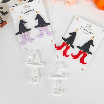 Xaekicr Halloween Witch Hat and Boots Polymer Clay Cutters – 2pcs Clay Earring Cutters for Halloween Jewelry Making – Clay Tools for Polymer Clay Molds - color: L color
