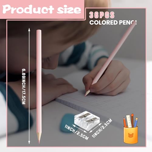 36 PCS Macaron Pink Colored Pencils Pre Sharpened Pencil 2 HB - Ideal for Checking, Grading, Tests & Office/School Supplies - color: cutepink