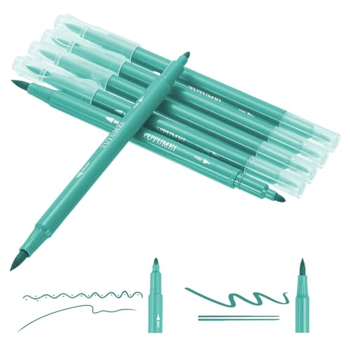 PATIKIL Dual Brush Markers, Blue Green Fine and Brush Tip Pen Artist Colored Marker Set Supplies for Adult Coloring Books Lettering Journaling Calligraphy Drawing Doodling, 6 Pcs - color: Blue Green