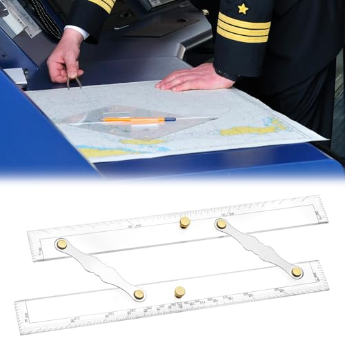 QWORK Parallel Ruler with Clear Markings, 12 in Navigation Plotting Tool, Clear Scale Nautical Plotter, Mapping Points to Pull Parallel Ruler