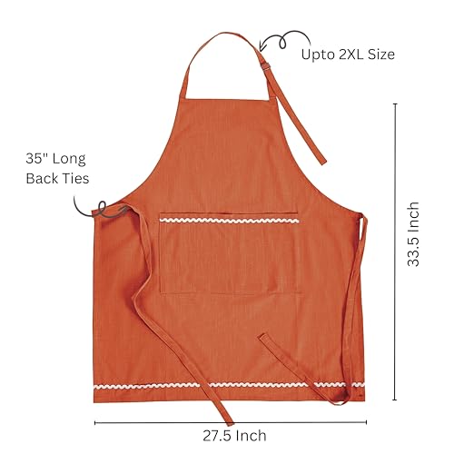FINGERCRAFT Apron, Dual Pocket, Adjustable Tie, Multipurpose Washable Bib Apron for Home, Kitchen, Chef and Professionals - color: Rust