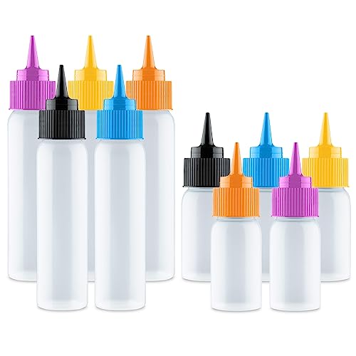 Free Hand Small Squeeze Bottles with Needle Tip - 10 Pack Precision Paint Squeeze, Fine Tip Applicator Bottles (5 x 1 oz & 5 x 2 oz) for Acrylic Paint, Royal Icing, Cookie Decorating, Crafts - size: 10