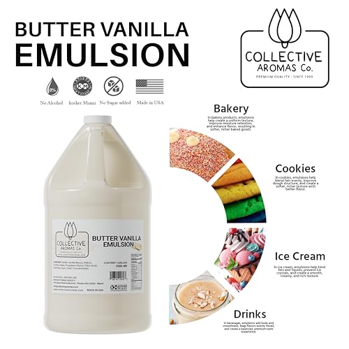Collective Aromas Co. Butter Vanilla Emulsion for Baking, Concentrated Liquid Flavoring, Heat-Stable for Cakes, Cookies, Frosting & Desserts, 1 Gallon, Kosher, Made in USA - size: Butter Vanilla - 1 Gallon (128 fl oz)