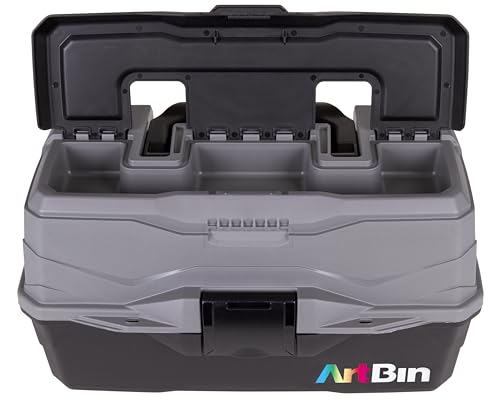 ArtBin 6892AG 2-Tray Art Supply Box, Portable Art & Craft Organizer with Lift-Up Trays, [1] Plastic Storage Case, Gray/Black - style: Two Tray