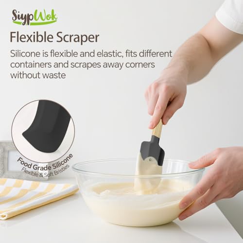 Silicone Spatula Set, Food Grade Rubber Spatula-4 Piece Nonstick Rubber Spatulas, Spoonula, Jar Scraper for Cooking, Baking, Mixing, Frosting - Heat Resistant Up to 600°F (4 Pcs Spatula Black) - color: Black
