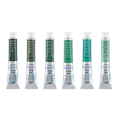 Marie's Masters Quality Watercolor Paint - Greens, 9 mL (Set of 6) - Concentrated Color, Pure Pigments, High Lightfastness Ratings - color: Greens