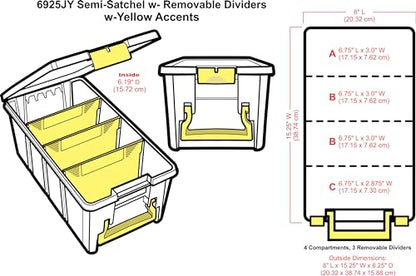 ArtBin Semi Satchel Craft Organizer with 3 Dividers, Yellow Accents | 3 Removable Dividers, 15.2 x 8 x 6.2 Inches, Secure Latches, Carry Handle, Clear Durable Polypropylene - color: Yellow, size: Pack of 1