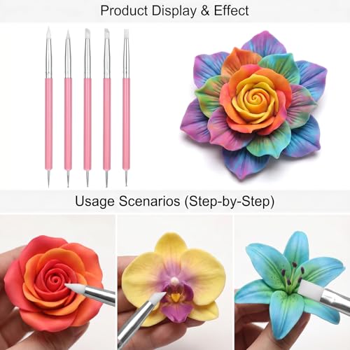 5 PCS Nail Art Sculpture Pen Dual-Ended Nail-Art Sculpture Pen Dotting Tools Nail Art Dotting Tools Pink Dual-Head Resin Nails-Art-Tools Silicone Nails Polish Brushes Modeling Painting Tool DIY Arts - color: pink