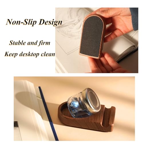 Upgrade Wooden Tilting Calligraphy Pen Holder with Empty Glass Ink Bottle Container, Calligraphy Oblique Nib Holder Stand Base Set Desktop Tabel Decoration - style: Upgraded One Glass Ink