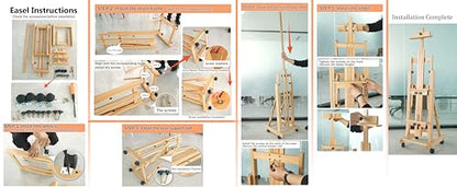 Art Easel for Painting, H-Frame Standing Studio Painting Easel | Tilting Flat Adjustable with Wheels for Adults Artist, Can Holds 2 Canvases