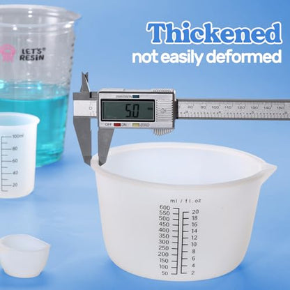 LET'S RESIN Silicone Mixing Cups, 600 ml and 100 ml, 2 Scales | Thick non-stick silicone cups feature two measurement scales and include a stirring stick for easy resin mixing and cleanup - size: 600ml-black