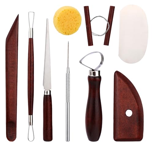 Pottery Tools Kit, Clay Tools Set, Ceramic Tool Kit | Pottery Tools and Supplies with Clay Cutting, Modeling, Trimming Tools for Smoothing, Cleaning, Carving - color: Red