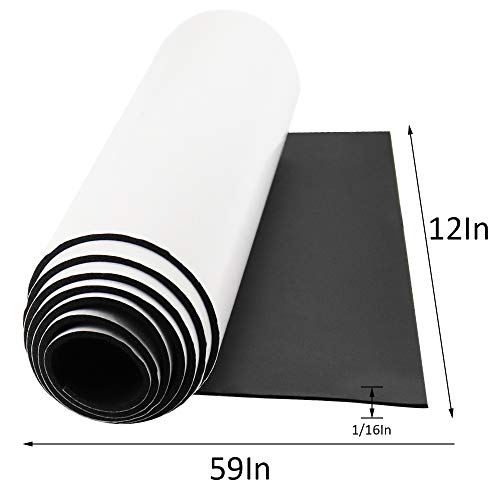 DGSL Foam Insulation Neoprene Sheets with Adhesive, 12''W x 59''L x 1/16''T | Weatherproof Soundproof Padding for Automotive, Multi-Function Soundproof Large Closed Cell Neoprene Rubber Roll - color: Black, size: 12 in x 59 in x 1/16 Inch